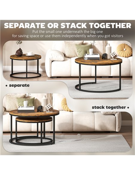 HOMCOM Set of Two Wood-Effect Stacking Tables - Rustic Brown - pic 166757 | FastDaddyshop