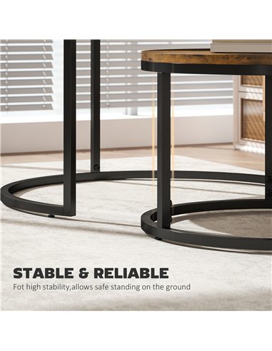 HOMCOM Set of Two Wood-Effect Stacking Tables - Rustic Brown
