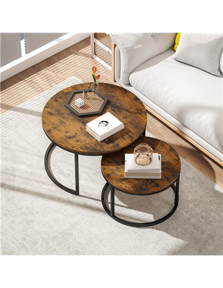 HOMCOM Set of Two Wood-Effect Stacking Tables - Rustic Brown - pic 166760 | FastDaddyshop