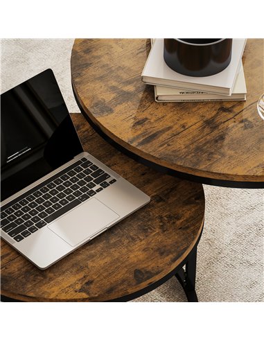 HOMCOM Set of Two Wood-Effect Stacking Tables - Rustic Brown