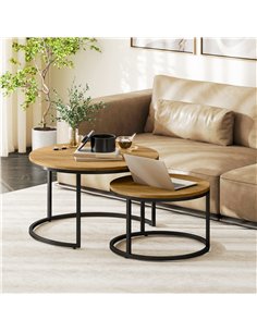 HOMCOM Set of Two Wood-Effect Stacking Tables - Brown 2