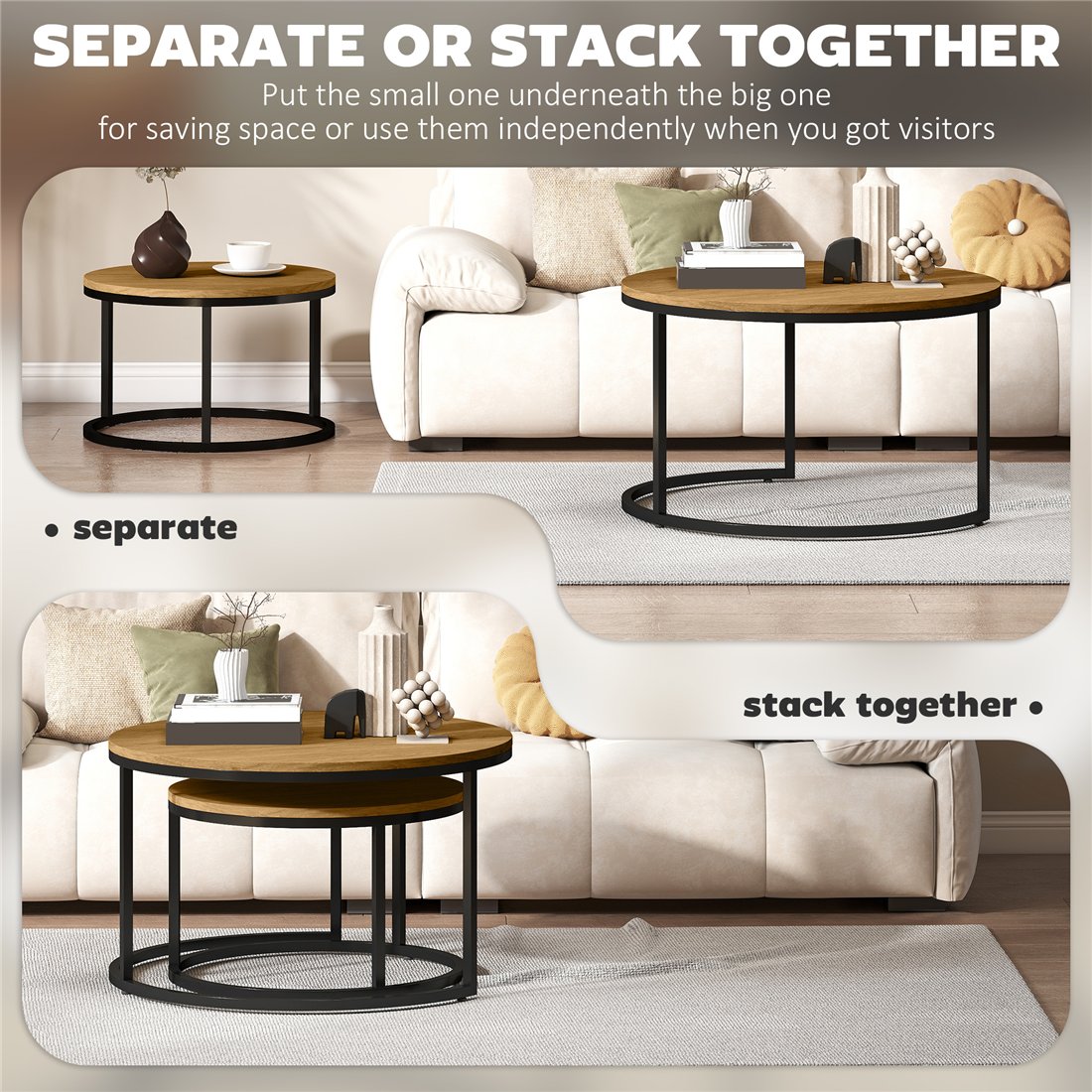 HOMCOM Set of Two Wood-Effect Stacking Tables Brown 833-873V80BN pic2