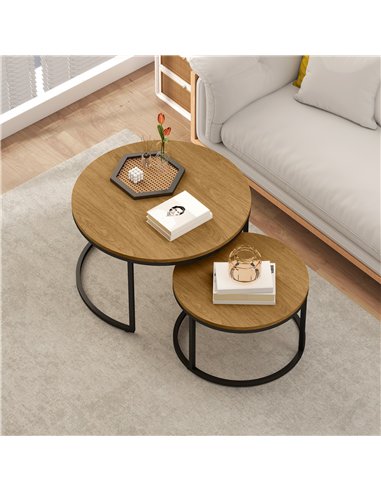 HOMCOM Set of Two Wood-Effect Stacking Tables - Brown