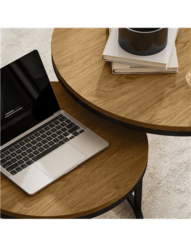 HOMCOM Set of Two Wood-Effect Stacking Tables - Brown