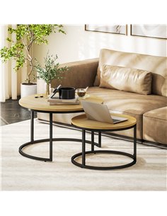 HOMCOM Set of Two Wood-Effect Stacking Tables - Natural 2