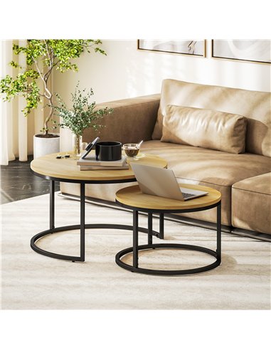 HOMCOM Set of Two Wood-Effect Stacking Tables - Natural