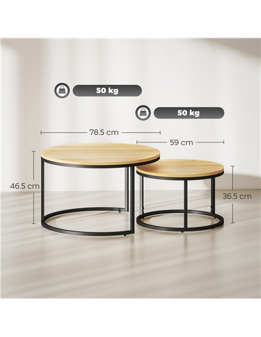 HOMCOM Set of Two Wood-Effect Stacking Tables - Natural
