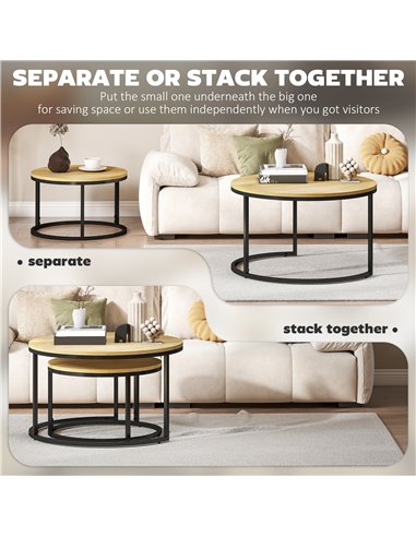 HOMCOM Set of Two Wood-Effect Stacking Tables - Natural
