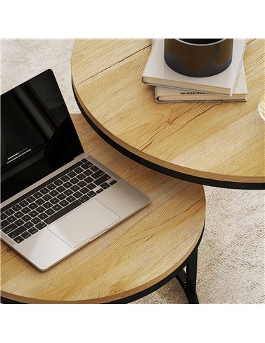 HOMCOM Set of Two Wood-Effect Stacking Tables - Natural