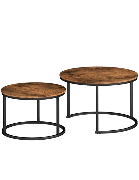 HOMCOM Coffee Table Set of 2, Round Nest of Tables with Metal Frame, Modern Side Tables for Living Room, Rustic Brown - pic 166780 | FastDaddyshop