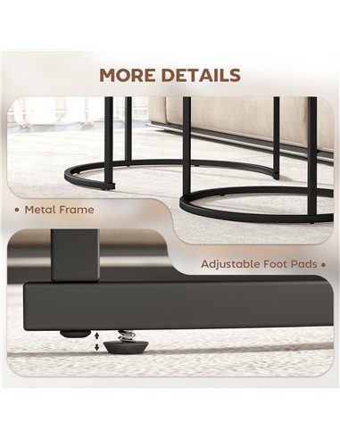 HOMCOM Coffee Table Set of 2, Round Nest of Tables with Metal Frame, Modern Side Tables for Living Room, Rustic Brown