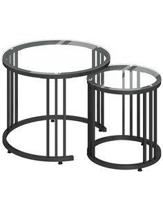 HOMCOM Round Coffee Tables Set of 2, Nesting Tables with Tempered Glass Top and Steel Frame, Black