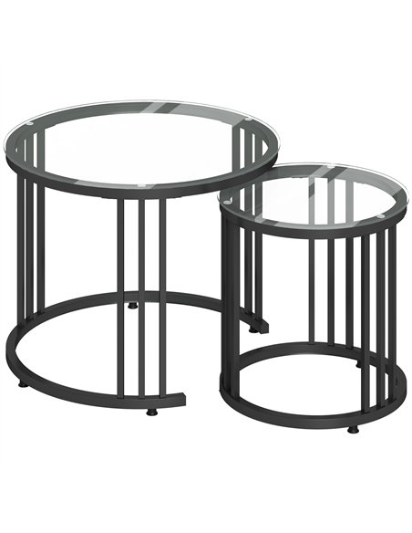 HOMCOM Round Coffee Tables Set of 2, Nesting Tables with Tempered Glass Top and Steel Frame, Black - pic 166789 | FastDaddyshop
