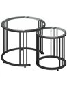 HOMCOM Round Coffee Tables Set of 2, Nesting Tables with Tempered Glass Top and Steel Frame, Black