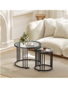 HOMCOM Round Coffee Tables Set of 2, Nesting Tables with Tempered Glass Top and Steel Frame, Black 2