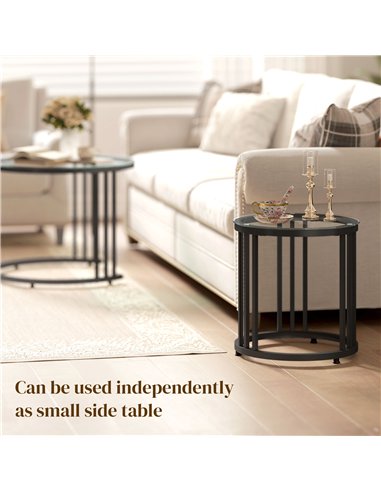 HOMCOM Round Coffee Tables Set of 2, Nesting Tables with Tempered Glass Top and Steel Frame, Black
