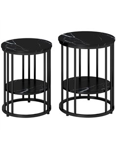 HOMCOM Set of Two Marble-Effect Coffee Tables - Black