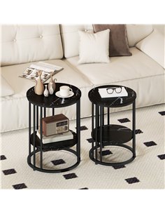 HOMCOM Set of Two Marble-Effect Coffee Tables - Black 2
