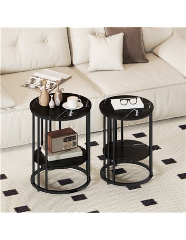 HOMCOM Set of Two Marble-Effect Coffee Tables - Black