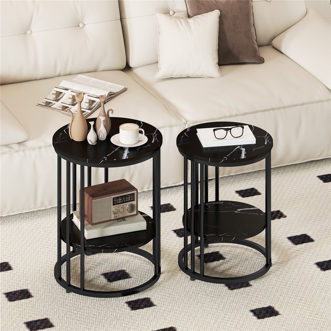 HOMCOM Two-Tier Marble-Effect Coffee Tables Set - Black 83B-120V00BK pic1