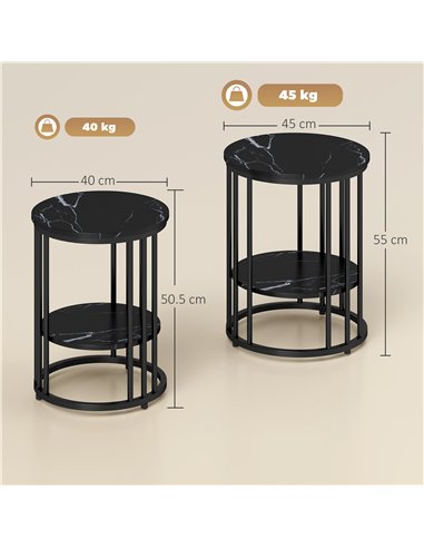HOMCOM Set of Two Marble-Effect Coffee Tables - Black