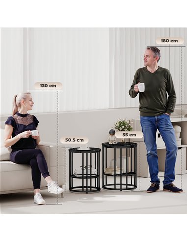 HOMCOM Set of Two Marble-Effect Coffee Tables - Black