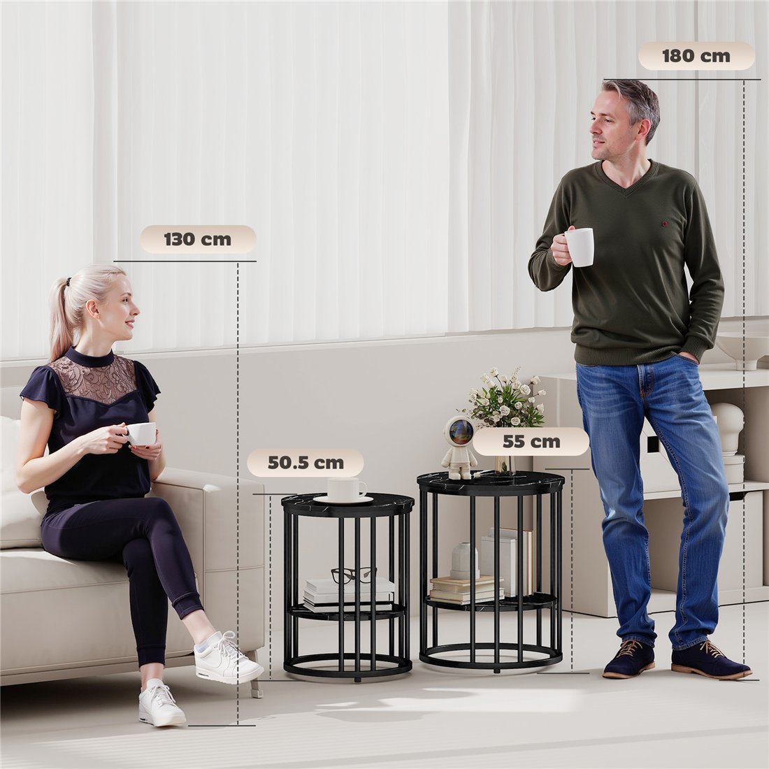 HOMCOM Two-Tier Marble-Effect Coffee Tables Set - Black 83B-120V00BK pic2