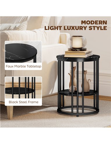 HOMCOM Set of Two Marble-Effect Coffee Tables - Black