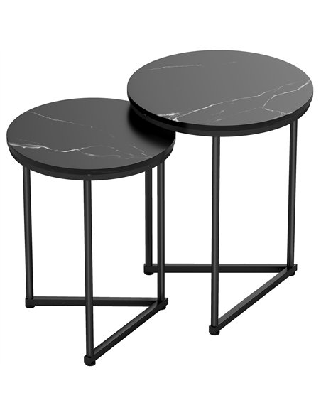 HOMCOM Set of Two Marble-Effect Nest of Tables - Black Marble Effect - pic 166807 | FastDaddyshop