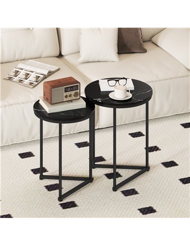 HOMCOM Set of Two Marble-Effect Nest of Tables - Black Marble Effect
