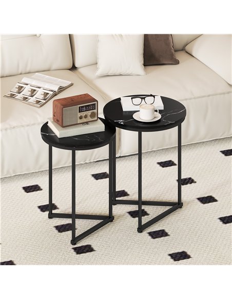 HOMCOM Set of Two Marble-Effect Nest of Tables - Black Marble Effect - pic 166808 | FastDaddyshop