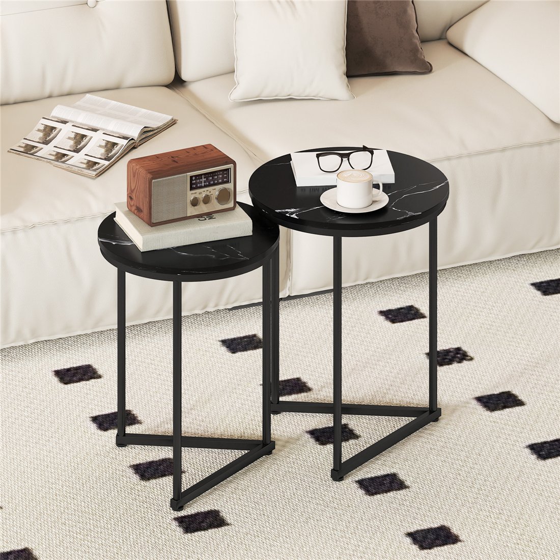 HOMCOM Set of Two Marble-Effect Nesting Tables Black 83B-119V00BK pic1