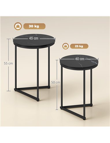 HOMCOM Set of Two Marble-Effect Nest of Tables - Black Marble Effect