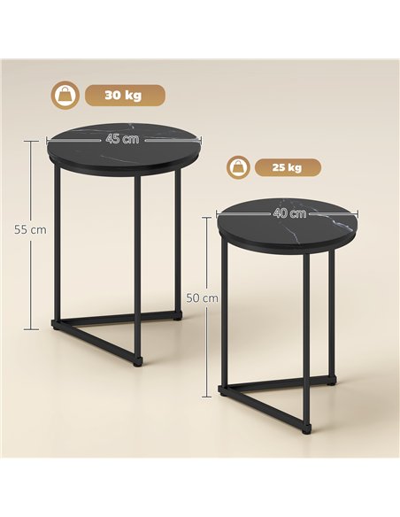 HOMCOM Set of Two Marble-Effect Nest of Tables - Black Marble Effect - pic 166809 | FastDaddyshop