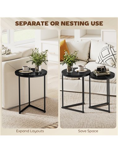 HOMCOM Set of Two Marble-Effect Nest of Tables - Black Marble Effect