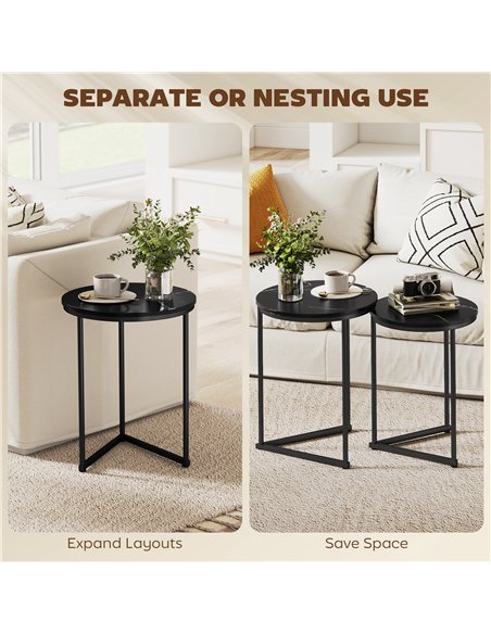 HOMCOM Set of Two Marble-Effect Nest of Tables - Black Marble Effect - pic 166811 | FastDaddyshop