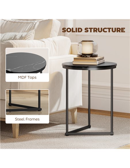 HOMCOM Set of Two Marble-Effect Nest of Tables - Black Marble Effect - pic 166812 | FastDaddyshop