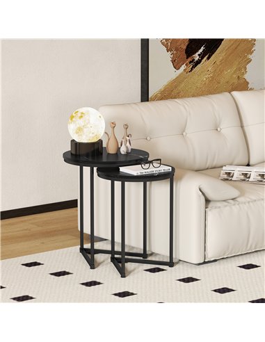 HOMCOM Set of Two Marble-Effect Nest of Tables - Black Marble Effect