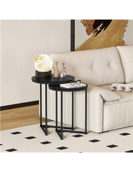 HOMCOM Set of Two Marble-Effect Nest of Tables - Black Marble Effect - pic 166814 | FastDaddyshop