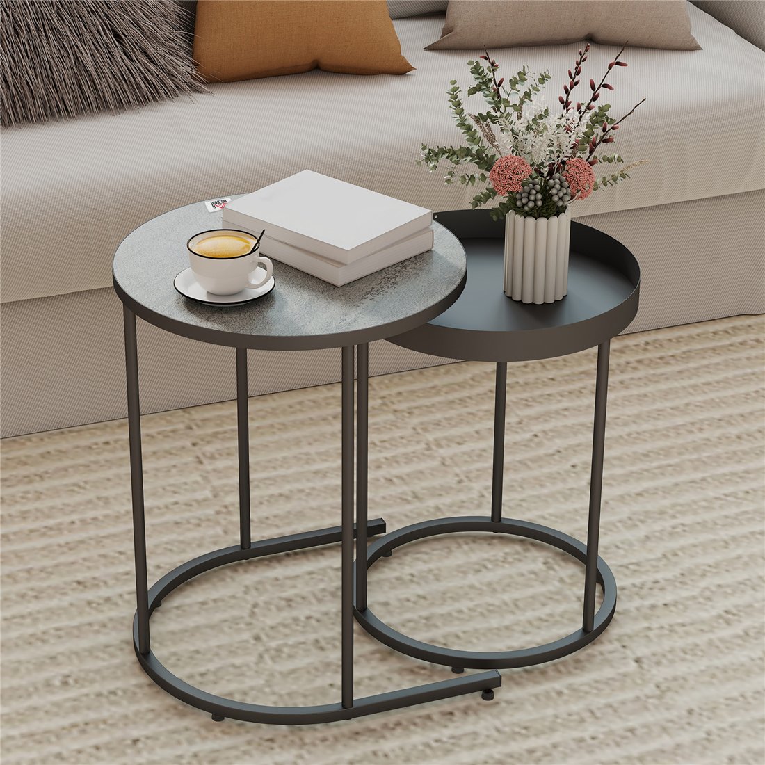 HOMCOM Industrial Nesting Tables Set of 2 Grey 83B-516V00GY pic1