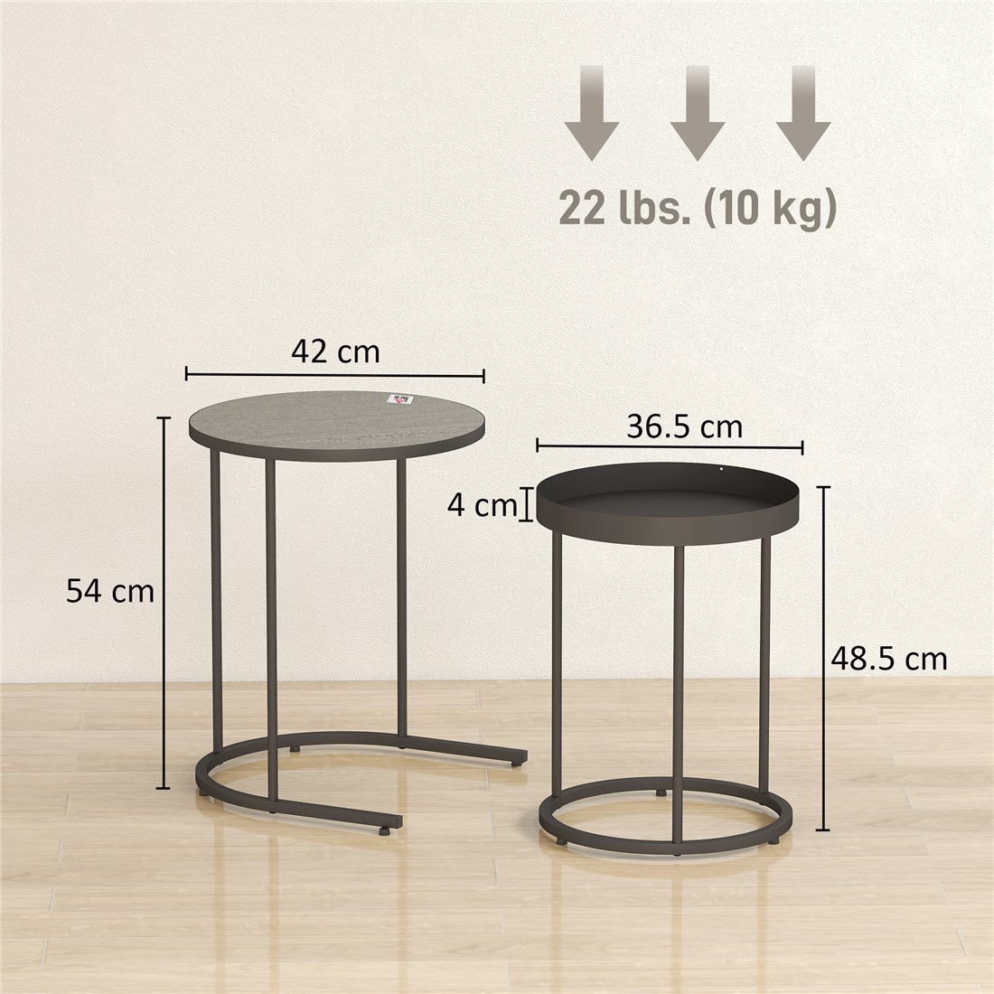 HOMCOM Industrial Nesting Tables Set of 2 Grey 83B-516V00GY pic2