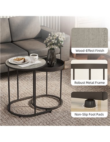 HOMCOM Set of Two Industrial Nesting Tables - Grey
