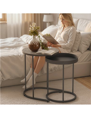 HOMCOM Set of Two Industrial Nesting Tables - Grey