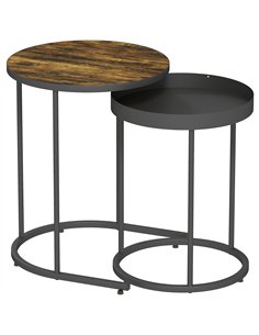 HOMCOM Set of Two Industrial Nesting Tables - Brown/Black
