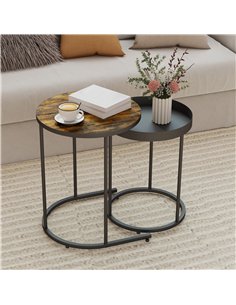 HOMCOM Set of Two Industrial Nesting Tables - Brown/Black 2