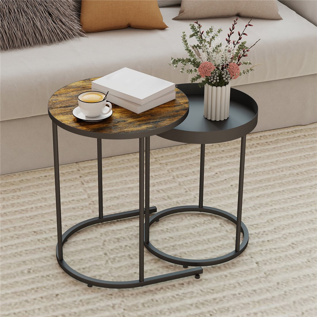 HOMCOM Industrial Nesting Tables Set of 2 Brown/Black 83B-516V00RB pic1