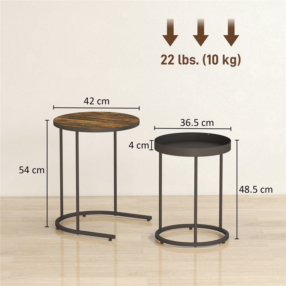 HOMCOM Industrial Nesting Tables Set of 2 Brown/Black 83B-516V00RB pic2