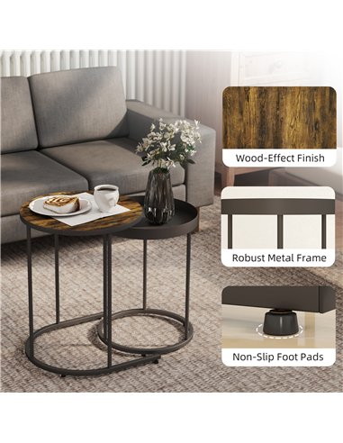 HOMCOM Set of Two Industrial Nesting Tables - Brown/Black