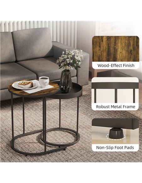 HOMCOM Set of Two Industrial Nesting Tables - Brown/Black - pic 166830 | FastDaddyshop