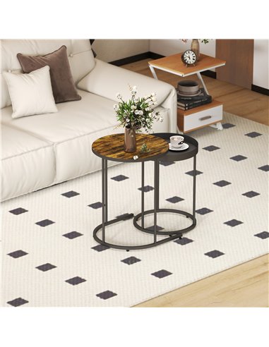 HOMCOM Set of Two Industrial Nesting Tables - Brown/Black